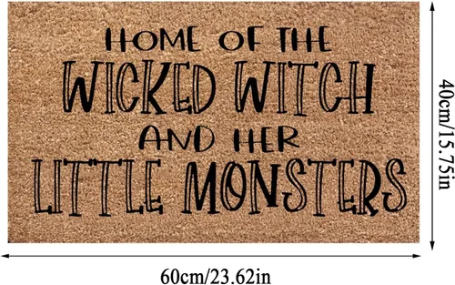 Vista 3 de Decoraciones de Halloween para exteriores, alfombra de patio de 23.6 x 15.7 pulgadas, diseño de bruja de Halloween, faroles de calabaza, tapetes