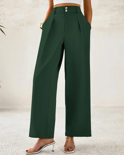 Vista 5 de BTFBM Pantalones de vestir de pierna ancha para mujer, trajes casuales de Verde oscuro