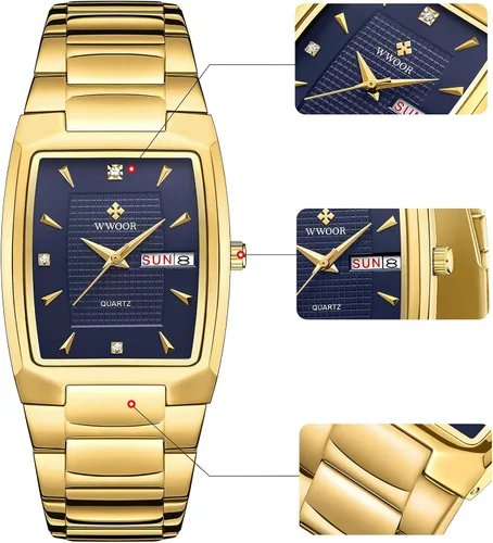 Vista 4 de Relojes cuadrados para hombres y mujeres de acero inoxidable para hombre cuadrado reloj con fecha impermeable analógico cuarzo moda negocios casual