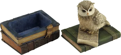 Vista 2 de US Caja decorativa para baratijas con diseño de búho en libros, de 4.5 pulgadas, color marrón