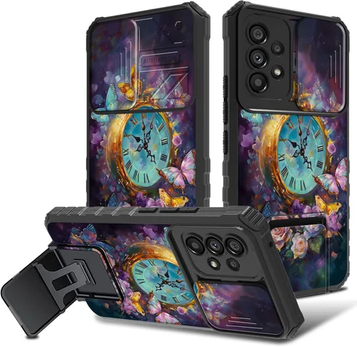 Vista 9 de Funda para Samsung Galaxy A53 5G con funda para cámara y soporte de soporte, resistente, a prueba de golpes, TPU funda protectora para Samsung Flor
