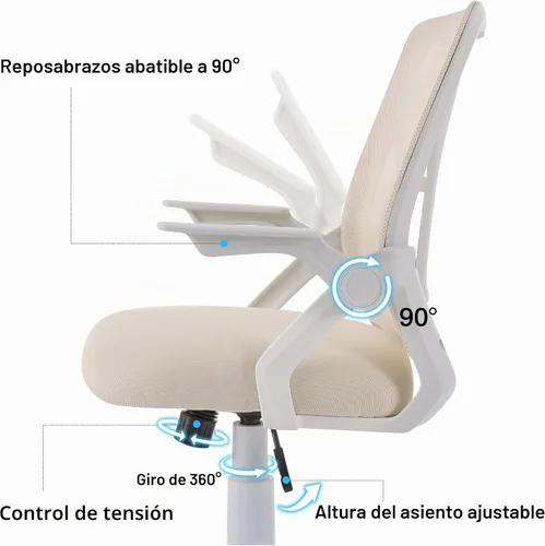 Vista 5 de VECELO Silla de oficina ergonómica giratoria de respaldo medio con brazos ajustables, soporte lumbar de malla para trabajo de computadora
