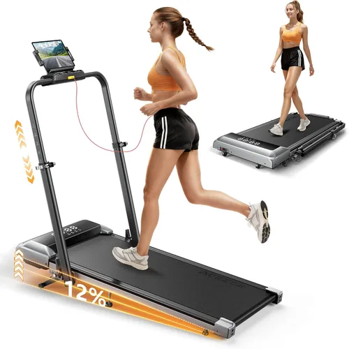 Vista 10 de Acezoe Walking Pad with 12% Incline & Height-Adjustable Handlebar, 5-in-1 Foldable Treadmill for Home & Office, Portable Under Desk Treadmill with