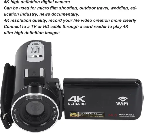 Vista 4 de Luqeeg Videocámara digital, videocámara de video 4K Ultra HD, zoom digital de 18X, cámara de vlogging de 48MP con pantalla táctil de 3 pulgadas