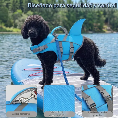 Vista 6 de Dogcheer Chaleco salvavidas para perro, tiburón, chaleco salvavidas reflectante para nadar en barco, chaleco de natación ajustable para cachorros