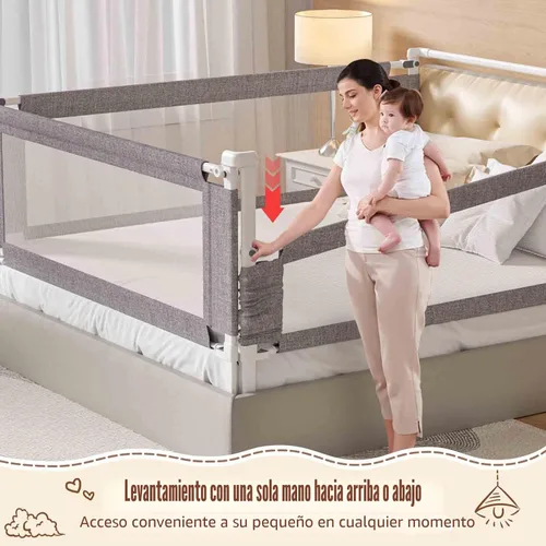 Vista 8 de Riel de cama para niños pequeños, riel de protección de altura ajustable de 1 pieza para niños pequeños, rieles de protección de seguridad