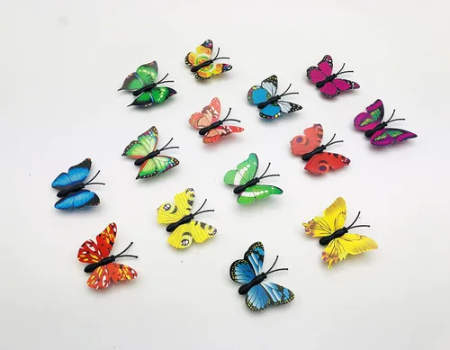 Vista 3 de 100 calcomanías de mariposa coloridas, calcomanías de pared de mariposa 3D, decoración de pared de mariposas de plástico para fiesta de cumpleaños