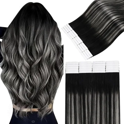 Vista 15 de Easyouth Extensiones de cabello humano rubio con cinta, extensiones de cabello humano rubio blanco, 12 pulgadas, 20 unidades, 1.06 onzas