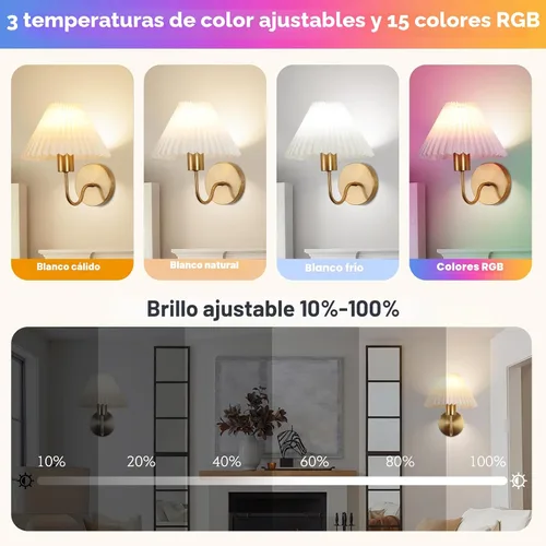 Vista 3 de Juego de 2 apliques de pared inalámbricos, pantallas plisadas recargables que funcionan con batería, luces de pared retro de cuello de ganso
