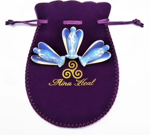 Vista 2 de Mina Heal Ángeles de la oración Ángeles de la Guarda hechos piedras opalitas, tamaño de bolsillo, de pie libre