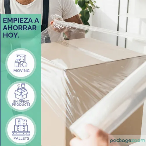 Vista 5 de PackageZoom 4 rollos de película de envoltura elástica resistente de 18" x 1500 pies - calibre 55, rollo de envoltura de plástico transparente