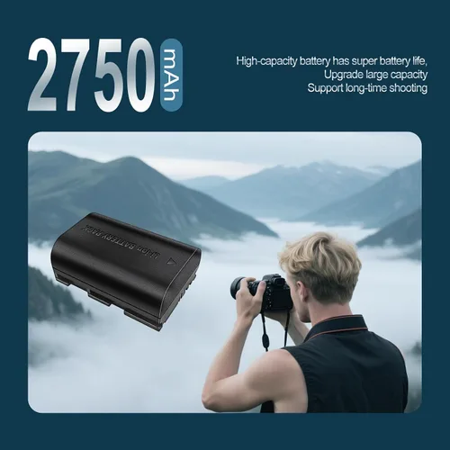 Vista 5 de Paquete de 2 baterías de alta capacidad LP-E6/LP-E6N/LP-E6NH de 2750 mAh para Canon EOS R Series (R,R5,R6 Mark II,R5C,R6,R6II,R7), Serie 5D