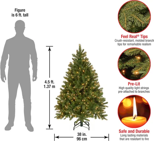 Vista 6 de National Tree (PEDD1–312–100) Douglas Árbol de navidad de tacto casi real con caída posterior y bisagras, 1000 luces claras