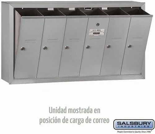 Vista 3 de Salsbury Industries Buzón vertical montado en superficie 3506ASU con 6 puertas y acceso USPS, aluminio