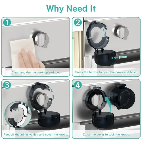 Vista 8 de AOSITE - Fundas para pomos de estufa para seguridad infantil, cubiertas de perilla de gas mejoradas para niños con adhesivo fuerte, paquete de 5