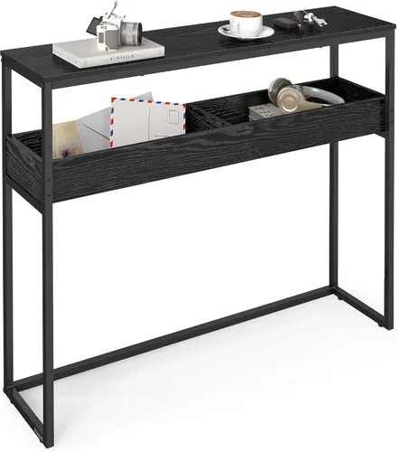 Vista 7 de VASAGLE Mesa de sofá consola, mesa de entrada estrecha, para sala de estar, dormitorio, fácil montaje, gris carbón y negro tinta ULNT020B04