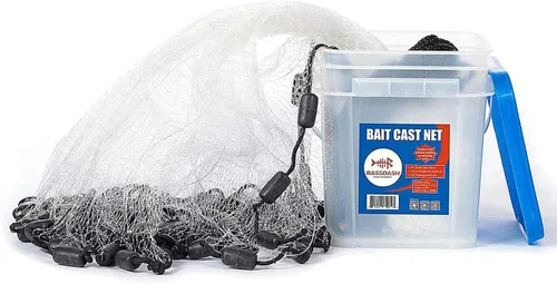 Vista 6 de BASSDASH American Saltwater Fishing Cast Net 3/8 1/4-Inch Mesh 4ft 6ft 8ft Radius, 1-Pound Per Foot, for Bait Fish with Utility Bucket Casting