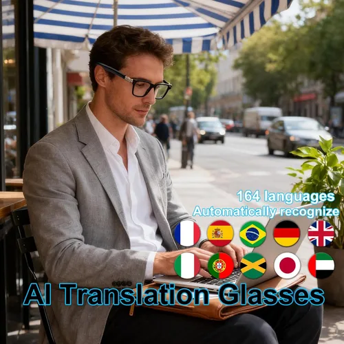 Vista 7 de Lentes inteligentes con lentes fotocromáticas para hombres y mujeres, con traducción de inteligencia artificial, con traductor, 164 idiomas, IP67