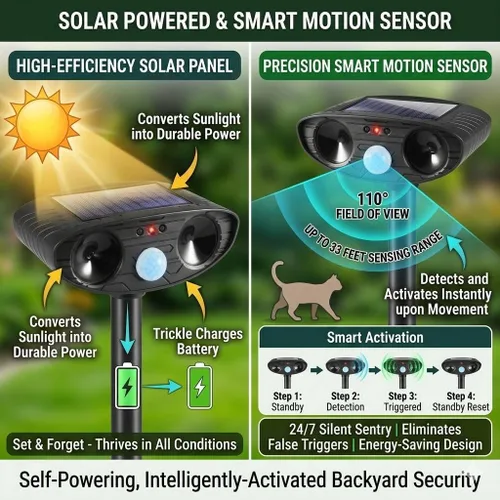 Vista 4 de Paquete de 4 repelentes solares ultrasónicos para gatos al aire libre, repelente ultrasónico de animales 2026 para patio y jardín, IP65 impermeable