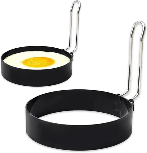 Vista 2 de 2 anillos de huevo para freír huevos, moldes redondos antiadherentes para desayuno, panqueques y planchas