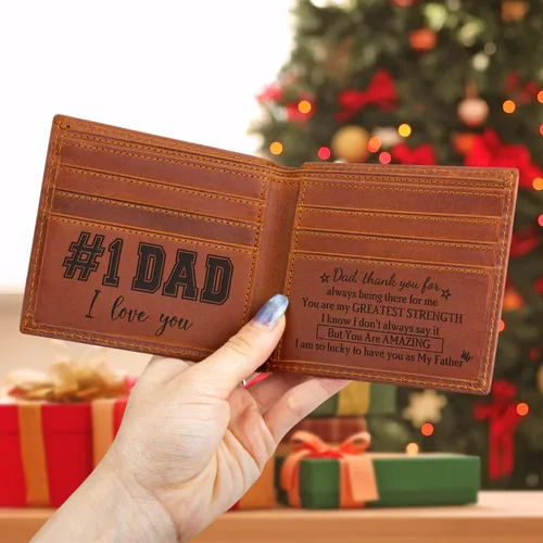 Vista 5 de kullder Billetera grabada para hombre, regalo personalizado de cuero para hombre, regalo para marido, papá, hijo, cumpleaños, Navidad, aniversario