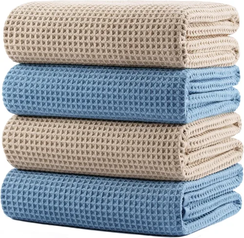 Vista 28 de POLYTE Toalla de baño de microfibra de gran tamaño de 430 GSM, de secado rápido, sin pelusas, 60 x 30 pulgadas, paquete de 4 (tejido de waffle)