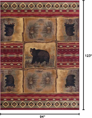 Vista 2 de Sierra Bear - Alfombras rojas de 8 x 10 pies para sala de estar, dormitorio o comedor, cabaña, casa de campo, alfombras para sala de estar