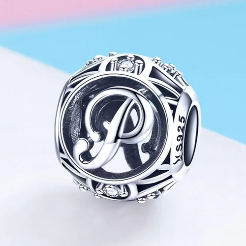 Vista 4 de Plata de ley 925 con piedras cúbicas, opciones completas de regalo de la A Z, cuentas de letras del alfabeto para pulseras europeas Pandora