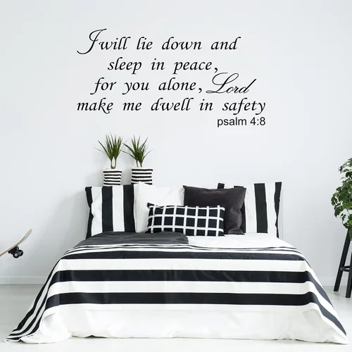 Vista 3 de Calcomanías de vinilo con texto en inglés "I Will Lie Down and Sleep in Peace for You Alone Lord Make Me Dwell in Safe", con texto en inglés "I Will