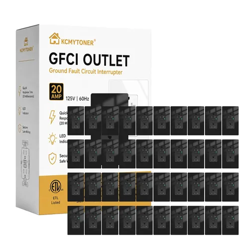 Vista 24 de Toma GFCI negra de 15 amperios con puertos USB C y USB-A, 1 unidad de 24 W de autotprueba GFCI USB Combo con indicador LED, resistente a