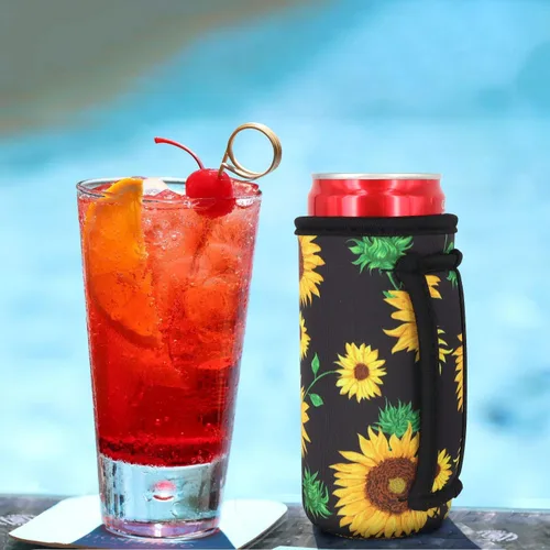 Vista 5 de 3 Pack de fundas aisladas reutilizables de neopreno con asa para soda, bebida energética, refresco, cerveza, seltzer duro, fundas para latas de 12