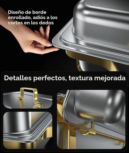 Vista 4 de Platos de Roce para Buffet 2 Pack, 9QT [Colores Oro Elegante y Plata] Juego de Platos de Roce de Acero Inoxidable para Buffet