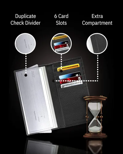Vista 3 de Funda de cuero genuino para hombres y mujeres Funda para libro de cheques para duplicar cheques billetera RFID