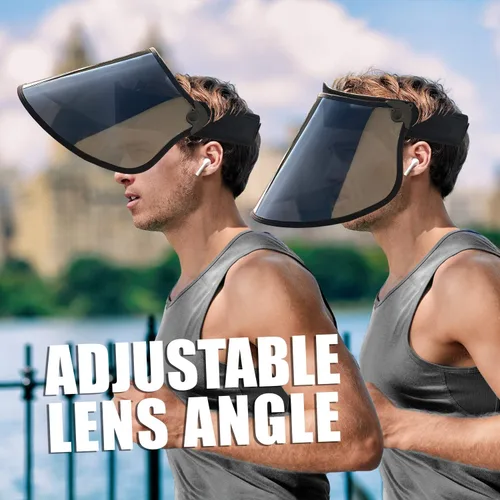 Vista 3 de Visera polarizada de cara completa, protección UV, ajustable de 19 a 25 pulgadas, banda de sudor de bambú, lente giratoria de 360°, golf, playa