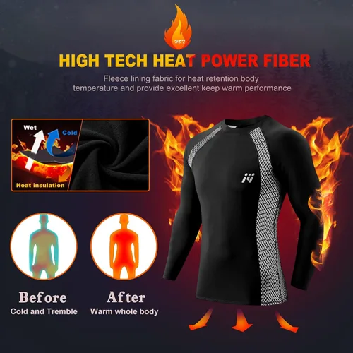Vista 2 de MEETWEE Paquete de 4/5 camisas de compresión térmica para hombre, manga larga, forro polar, capa base, equipo de entrenamiento de invierno