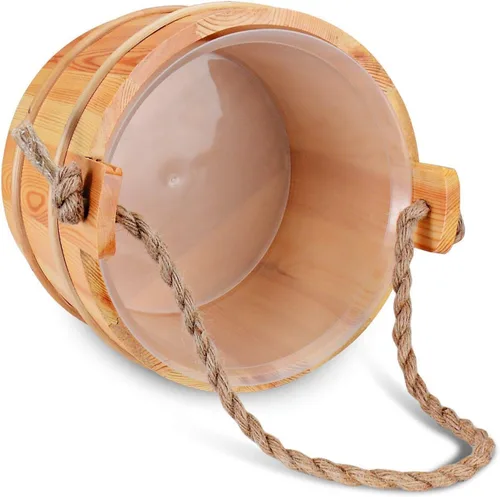 Vista 2 de Cubo de sauna con cucharón hecho a mano cubo de sauna de madera para sauna accesorio de spa - Cubo de sauna de 5 litros (1.3 galones) con sombrero