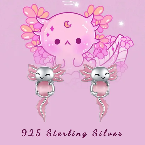 Vista 7 de Axolotl - Aretes de tuerca para mujer, de plata de ley 925, hipoalergénicos, joyería de animales