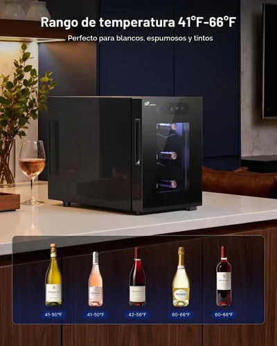 Vista 6 de Upstreman Refrigerador de vino pequeño de 6 botellas, refrigerador de vino