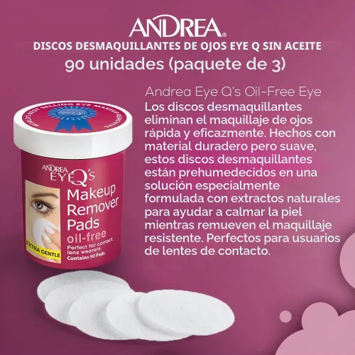 Vista 3 de Andrea Eye Q's - Almohadillas desmaquillantes sin aceite, 65 unidades (paquete de 3)