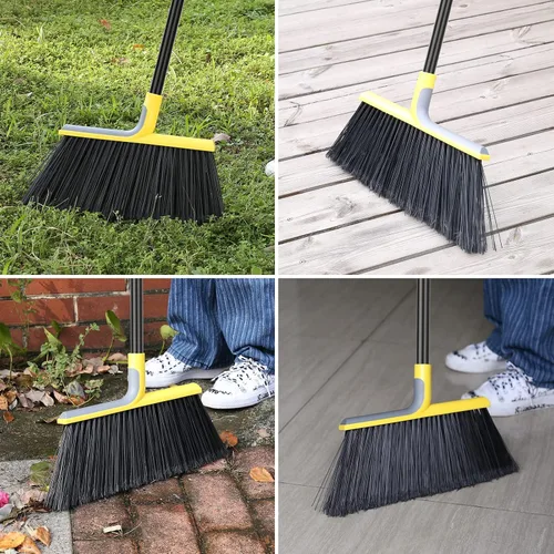 Vista 3 de 4 paquetes de escoba al aire libre para limpieza de pisos con mango largo de 58", Escobas comerciales resistentes para barrido en interiores