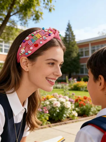 Vista 4 de Diadema para profesora para mujer, diadema anudada con perlas de cristal, trajes de regreso a clases, accesorios, regalos de agradecimiento