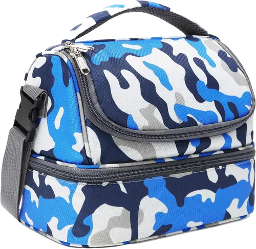 Vista 16 de FlowFly Bolsa de almuerzo aislada de dos pisos para niños, niñas, hombres, mujeres, con correa ajustable, para automóvil