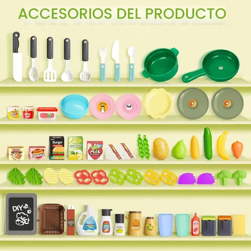 Vista 3 de Juego de cocina para niños, juego de cocina para niños pequeños con sonido y luz, estufa de cocina con vapor, fregadero de juegos, juguete de comida