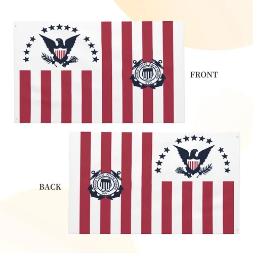 Vista 5 de Ensign of the United States Coast Guard (1915-1953) Bandera de 3 x 5 pies, poliéster duradero de doble cara, divertida pancarta decorativa