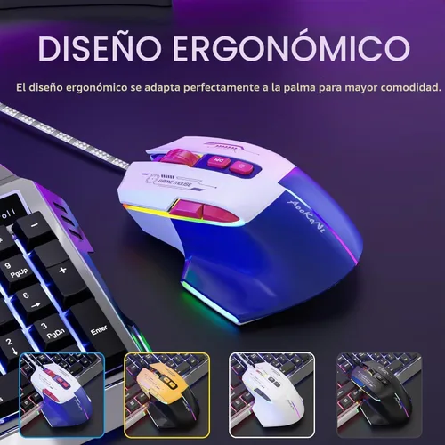 Vista 6 de Ratón para juegos con cable, mouse para juegos con retroiluminación RGB, 7200DPI ajustable, ratones para juegos de PC con 7 botones macro Azul