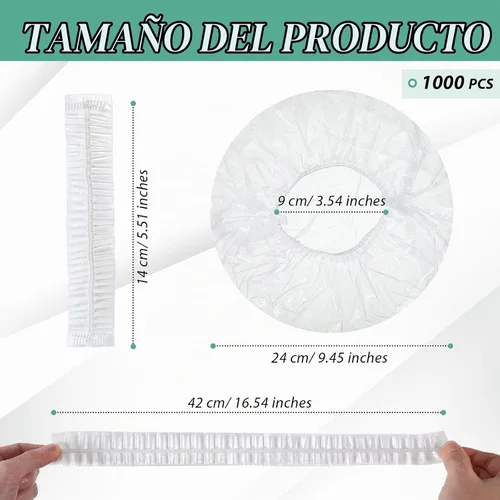 Vista 2 de Leyndo 1000 gorros de ducha desechables de plástico impermeable Transparente