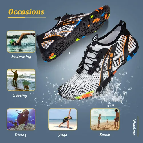 Vista 7 de WateLves Zapatos de agua para hombres y mujeres, para natación, playa, piscina, surfear, hacer yoga o aerobics en el agua, calcetines para el agua
