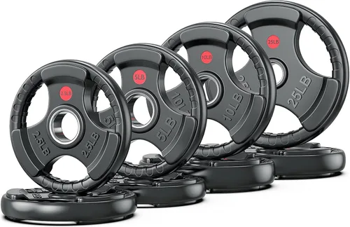 Vista 17 de XDDIAS Placas de peso de goma para barra, placa de agarre olímpico de 2 pulgadas para entrenamiento de fuerza, levantamiento de pesas y culturismo