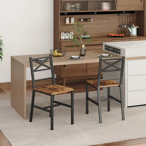 Vista 7 de MAHANCRIS Juego de 2 Sillas de Comedor, Sillas de Cocina de Madera Rústica con Respaldo, Sillas de Comedor Estilo Granja para Cocina, Silla