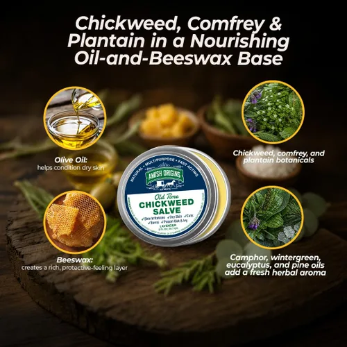 Vista 3 de Amish Origins Old Time Chickweed Salve 2 oz - El mejor bloqueador de hiedra venenosa/roble venenoso, bálsamo curativo para trastornos de la piel